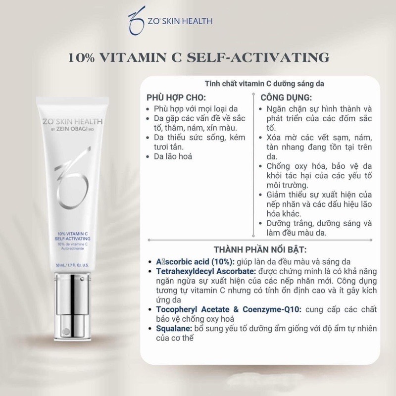 Serum dưỡng da ZO 10% VITAMIN C SELF-ACTIVATING 50ML
