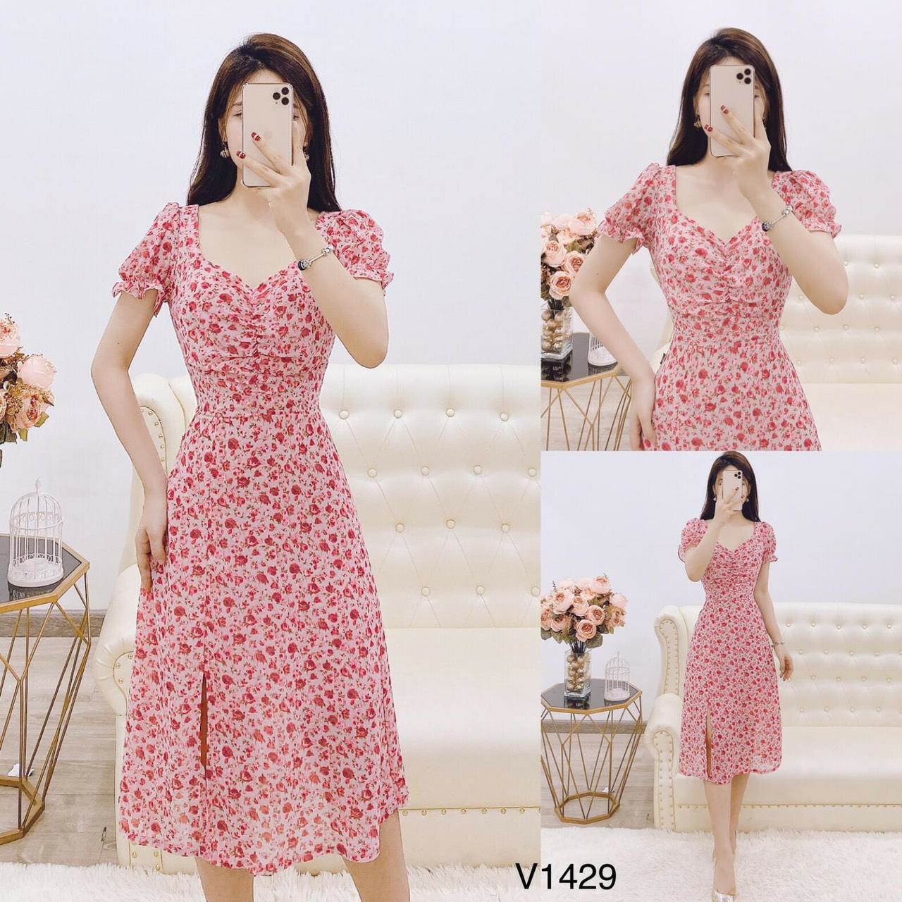 Đầm váy hoa nhí xoè dáng cổ chữ V nữ tính RD045 | Shopee Việt Nam