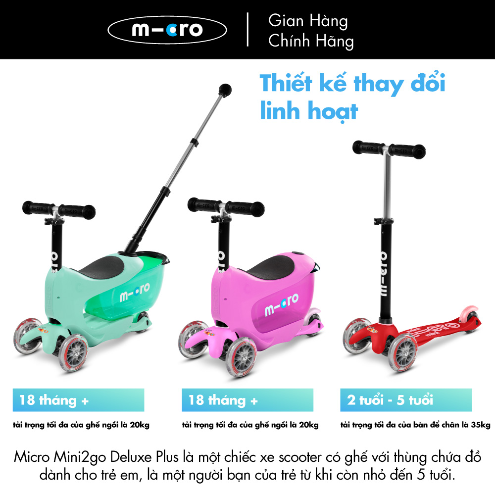 Xe trượt scooter có ghế ngồi Micro Mini2go Deluxe Plus