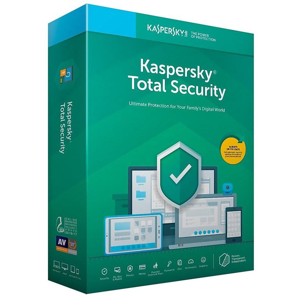 Phần mềm diệt virus Kaspersky Total Security, bản quyền 1 máy 1 năm (0408)