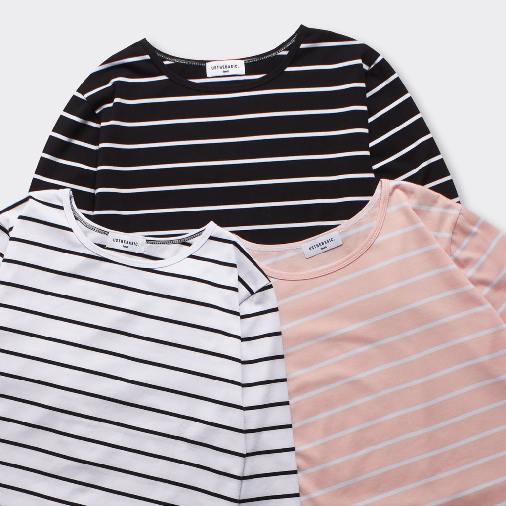 Usthebasic - Áo thun unisex tay dài kẻ sọc Basic Stripe Long Sleeves Tee