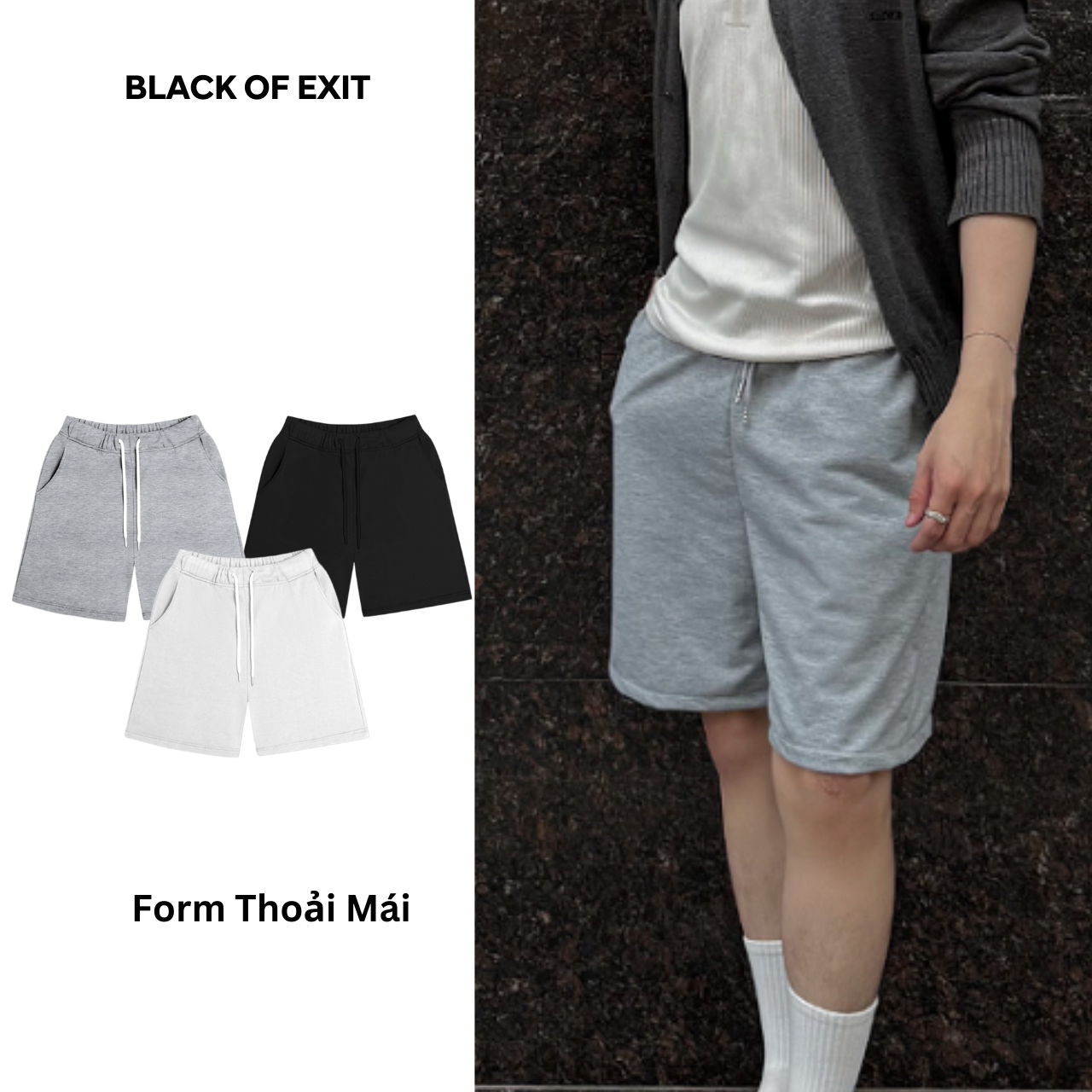Quần Short Thun Đùi Trơn Basic unisex BLACK OF EXIT Basic nam nữ thể thao oversize Hàn Quốc Ulzzang