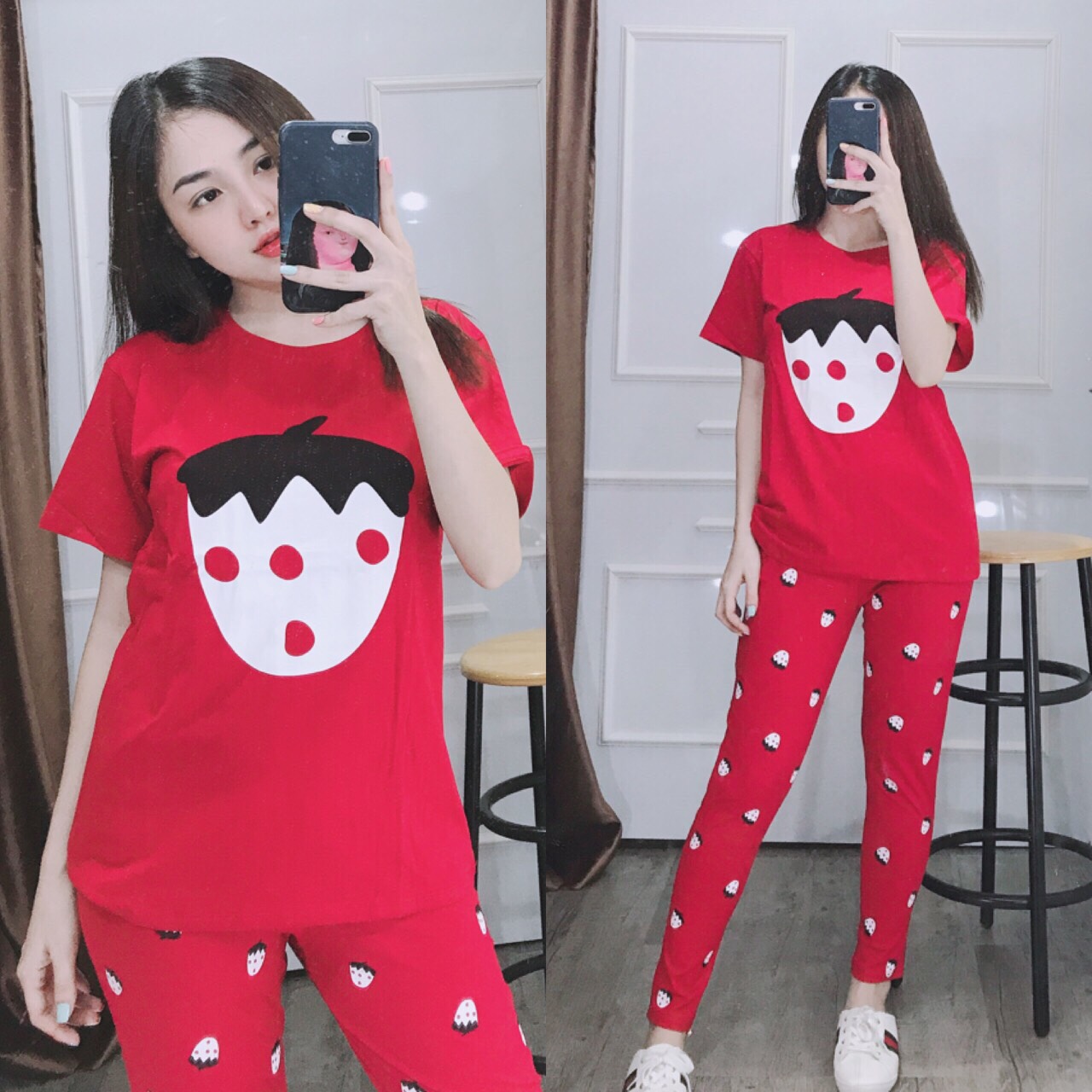 Bộ mặc nhà họa tiết dâu cute