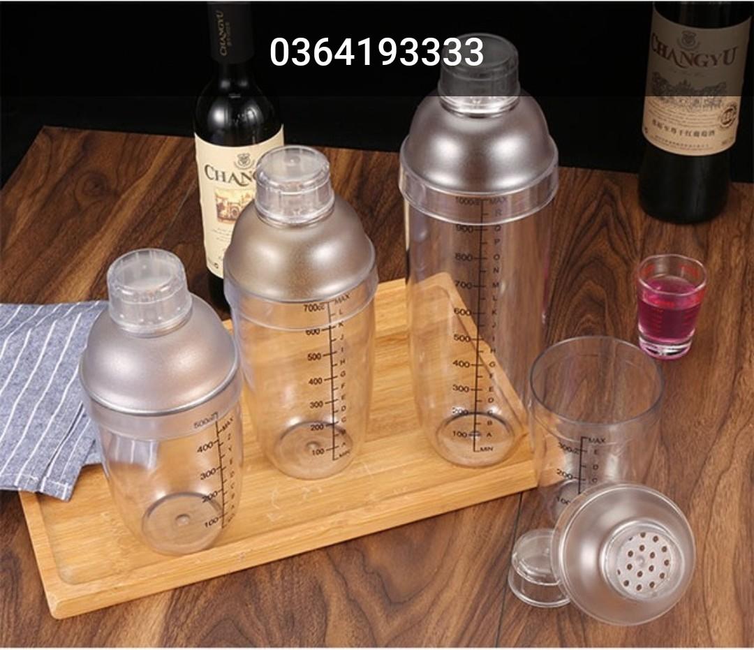 Bình lắc pha chế Cafe Shaker cocktail nhựa cứng 350ml 530ml 700ml 1 lít