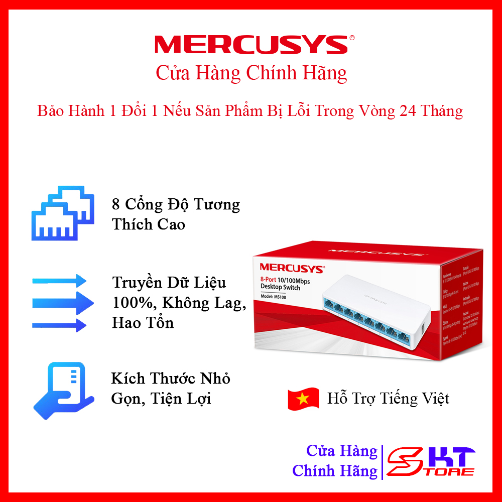 Bộ Chia Mạng Switch 8 Cổng Mercusys MS108 Tốc Độ 10/100Mbps - Hàng Chính Hãng