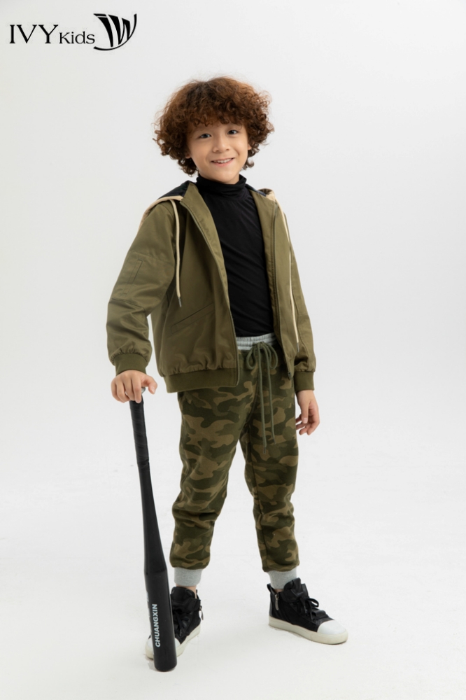 Áo khoác thu khaki bé trai IVY moda MS 77K1154