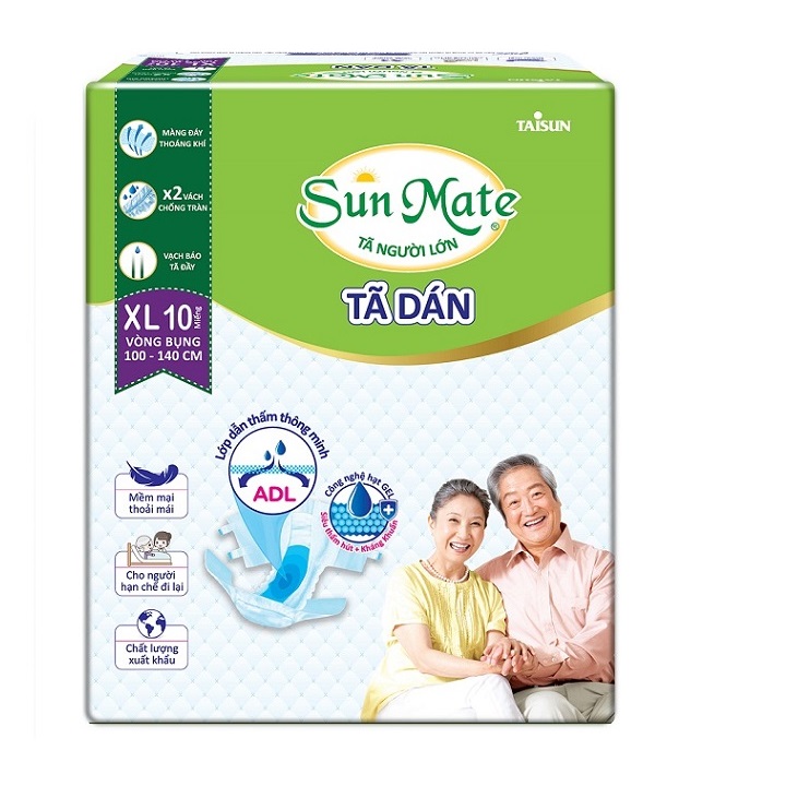 Combo 3 gói tã dán SunMate size XL10 (10 miếng x 3) tã dán người lớn