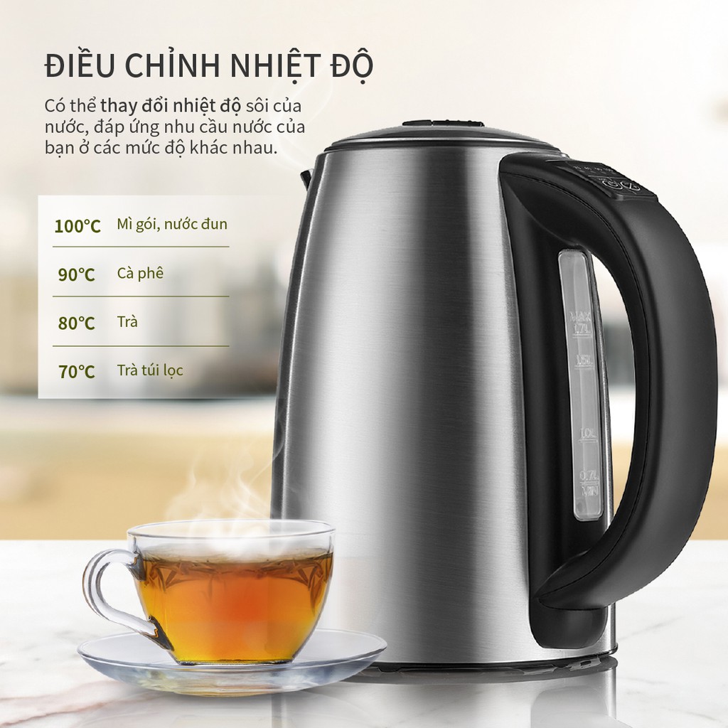 Bình Đun Siêu Tốc LocknLock 1.7L Temperature Control Lock&lock EJK136SLV - T2Cmall