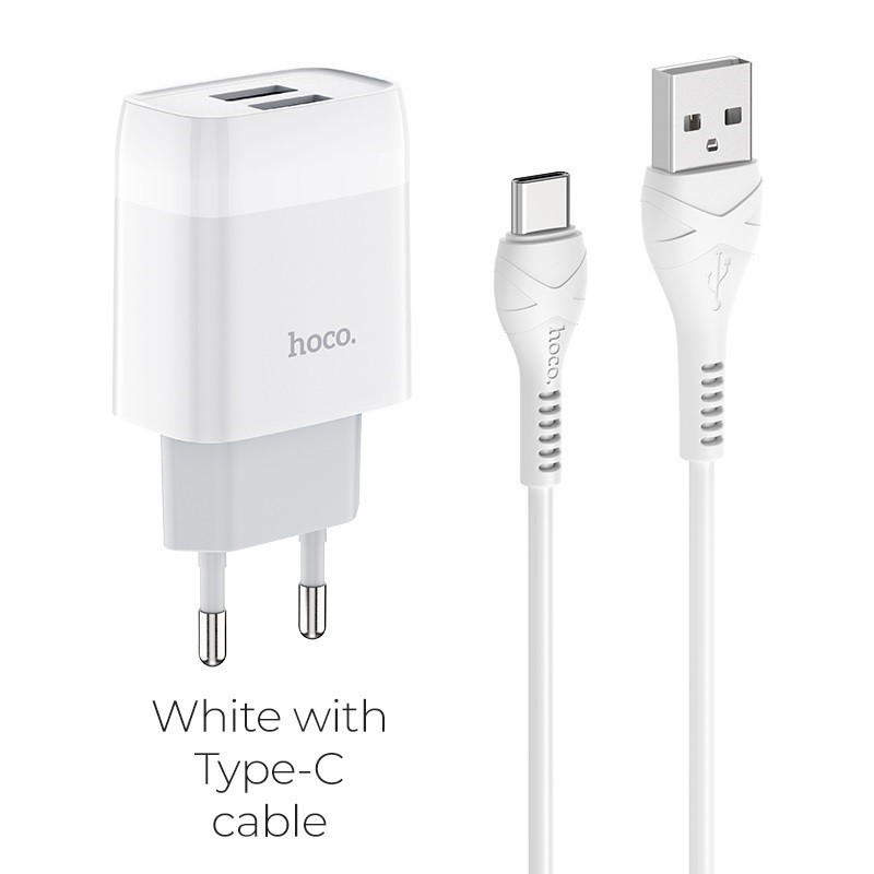 Bộ Củ Sạc Nhanh Hoco C73 Có Dây 2.4A 2 USB Cổng Type-C