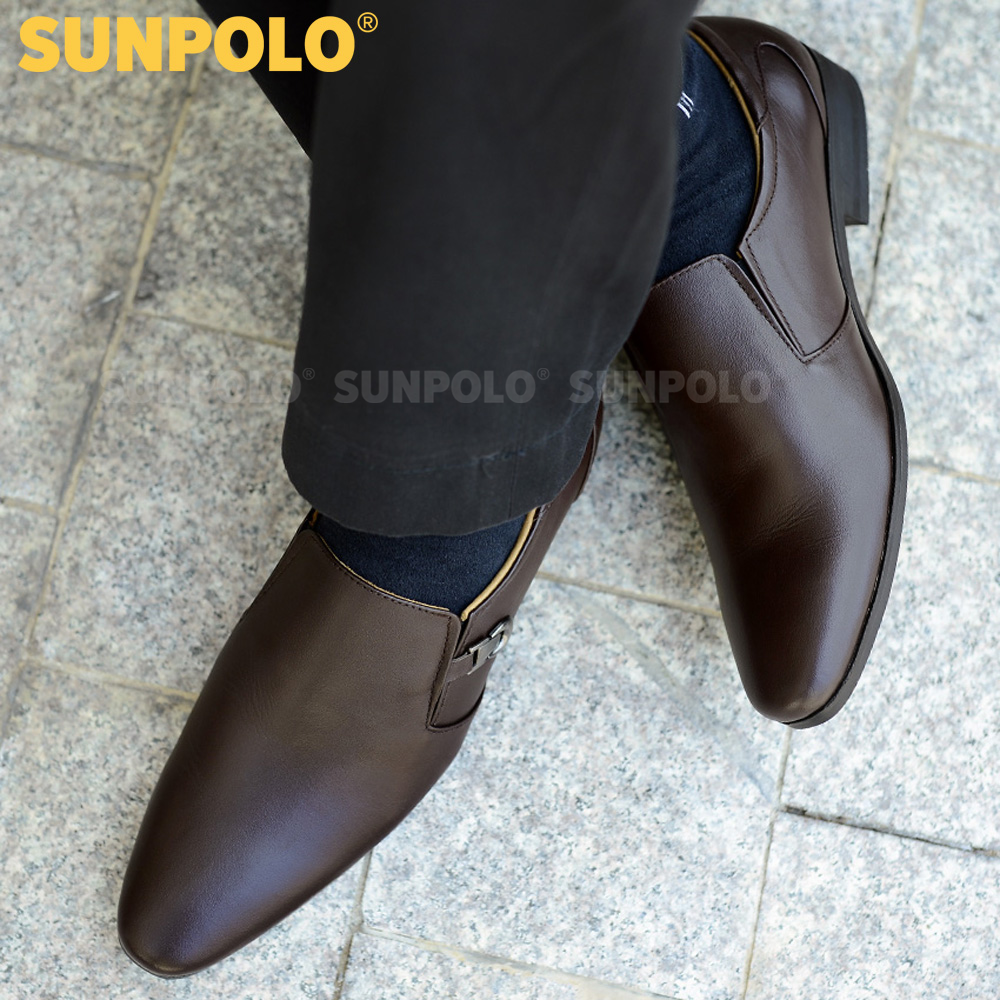 Men leather formal shoes SUNPOLO SUKT119ND (brown, black)