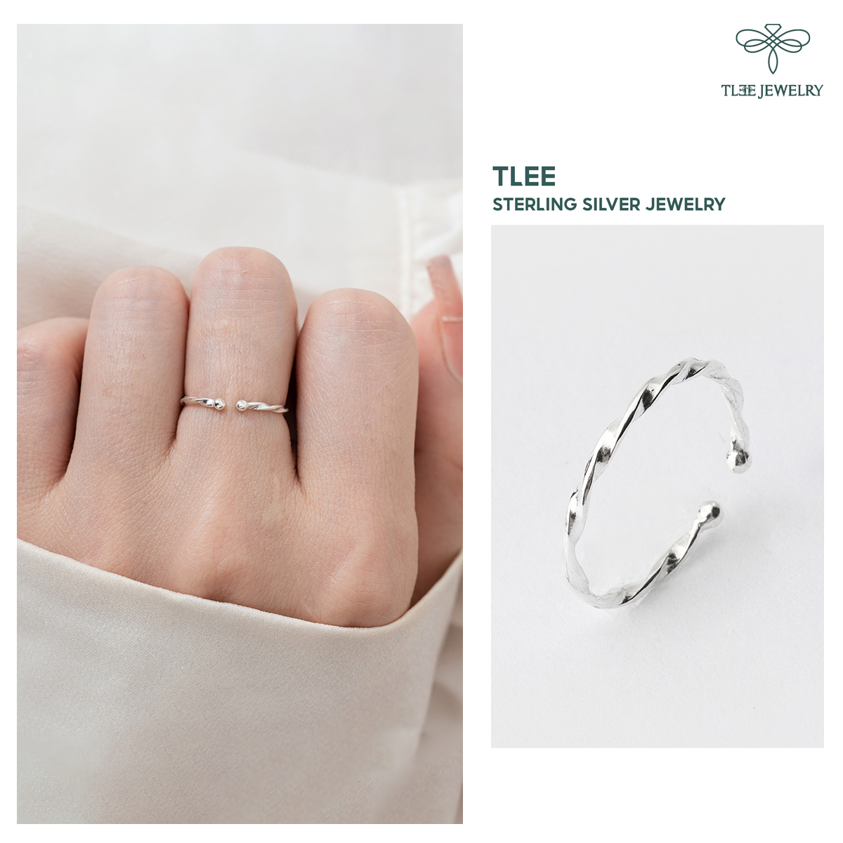 Nhẫn bạc nữ TLEE xoắn bi trơn basic cá tính TleeJewelry A0218