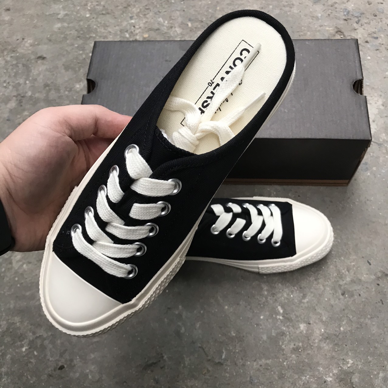 FULL BILL BOX Giày Converse Đạp Gót Thời Trang Nữ Màu Đen/Trắng