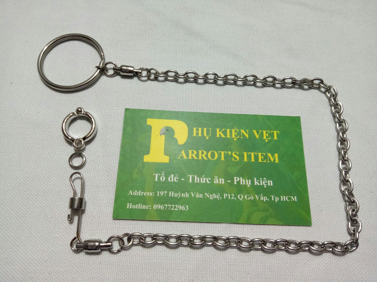 COMBO XÍCH CHỐNG XOẮN CAO CẤP(DÀY 1,5CM) VÀ VÒNG CHÂN SỐ 12 CHO COCKATOO,XÁM CHÂU PHI,AMAZON