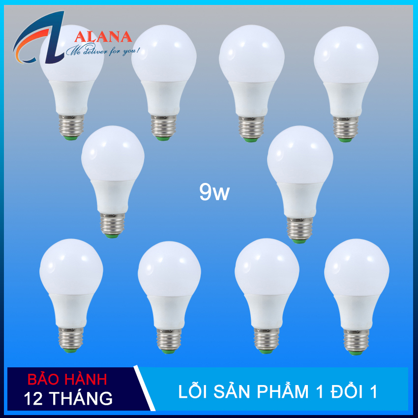 Bộ 10 đèn led bulb trụ 7w,9w,12w ánh sáng trắng