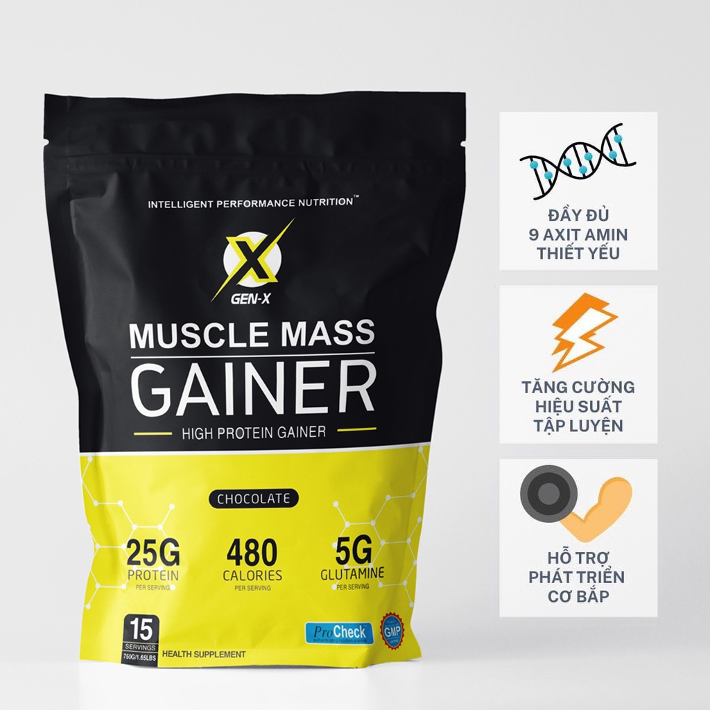 Sữa Tăng Cân Muscle Mass Gainer Gen- X ( túi 750g ) [100% CHÍNH HÃNG]