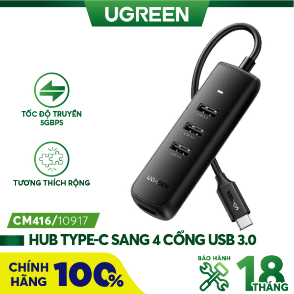 Hub mở rộng ra 4 cổng USB 3.0 UGREEN CM416 - Hàng phân phối chính hãng - Bảo hành 18 tháng