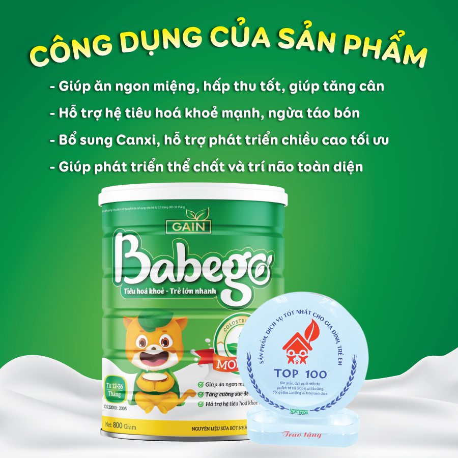 Sữa mát tăng cân, trị táo bón Babego 800g (12-36 tháng)