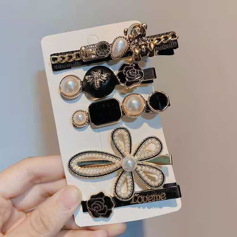 Set 5 Kẹp Tóc Hàn Quốc Ngọc Trai Đen