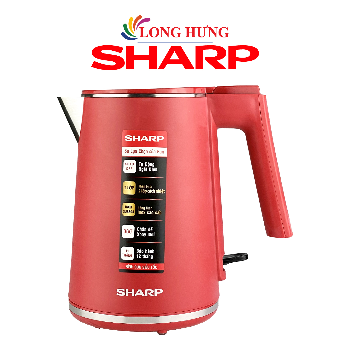 Bình đun siêu tốc Sharp 1 lít EKJ-10DVPS - Hàng chính hãng - Có thể xoay bình 360 độ, Chế độ an toàn, Cột hiển thị mực nước