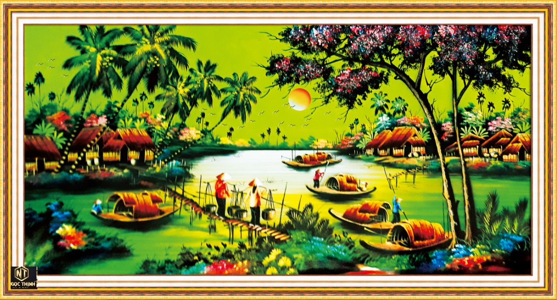 Tranh đính đá phong cảnh cuộc sống bên sông VS401 KT120x68