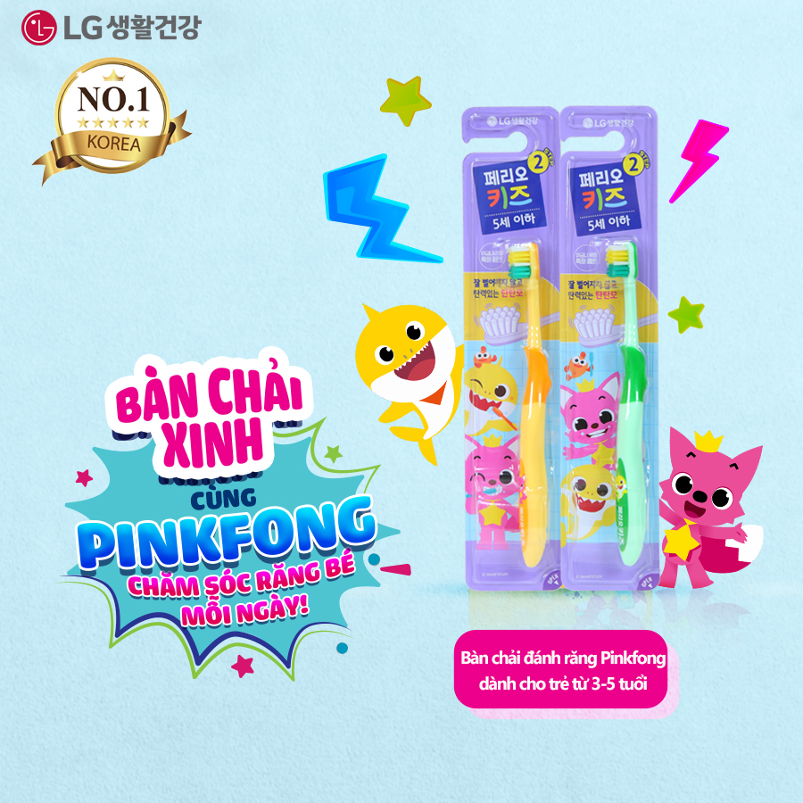 Bàn chải đánh răng trẻ em Perioe Pinkfong Hàn Quốc Step 2 ( 3-5 tuổi)