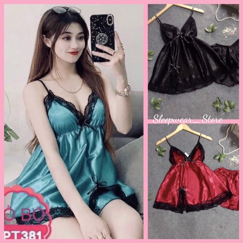 Đồ ngủ sexy nữ-Bộ ngủ 2 dây chất phi lụa mặc cực mát free size 40-55kg(ảnh+video thật)