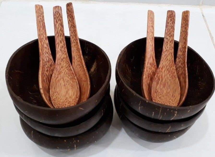 Bộ chén gáo dừa kèm muỗng gỗ