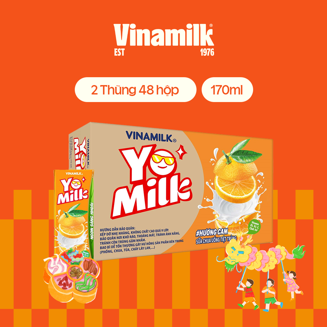 2 Thùng sữa chua uống hương cam Yomilk - hộp giấy x 170ml 48 hộp/thùng