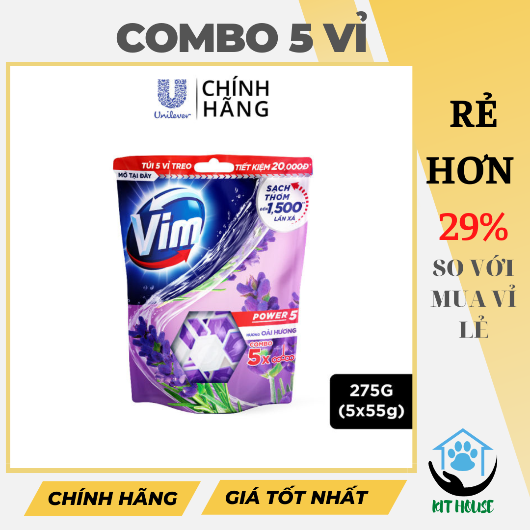 [HCM GIAO 2H]Combo 5 vỉ tẩy bồn cầu Vim Power 5 - 275G (5x55G)