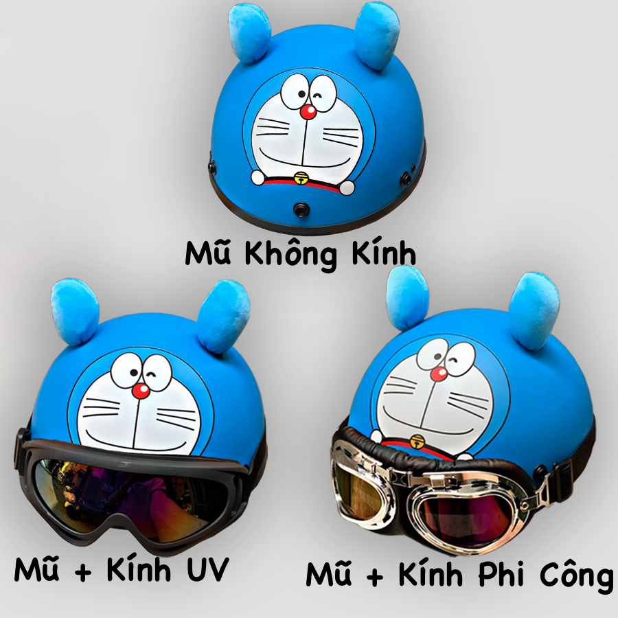 Mũ Bảo Hiểm Nửa Đầu 1/2 Có Tai Tem Pikachu,Doraemon,Gấu Nâu Siêu HOT - Hàng Cao Cấp