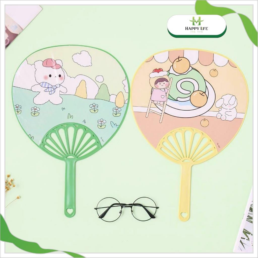 Quạt mini cầm tay, quạt nhựa tròn cầm tay cute dễ thương - Happy Life 4U