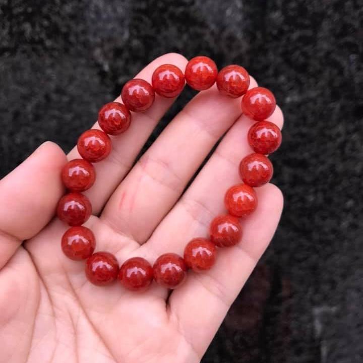 [HCM]VÒNG TAY ĐÁ  MÃ NÃO VÂN RỒNG ĐỎ 10LY