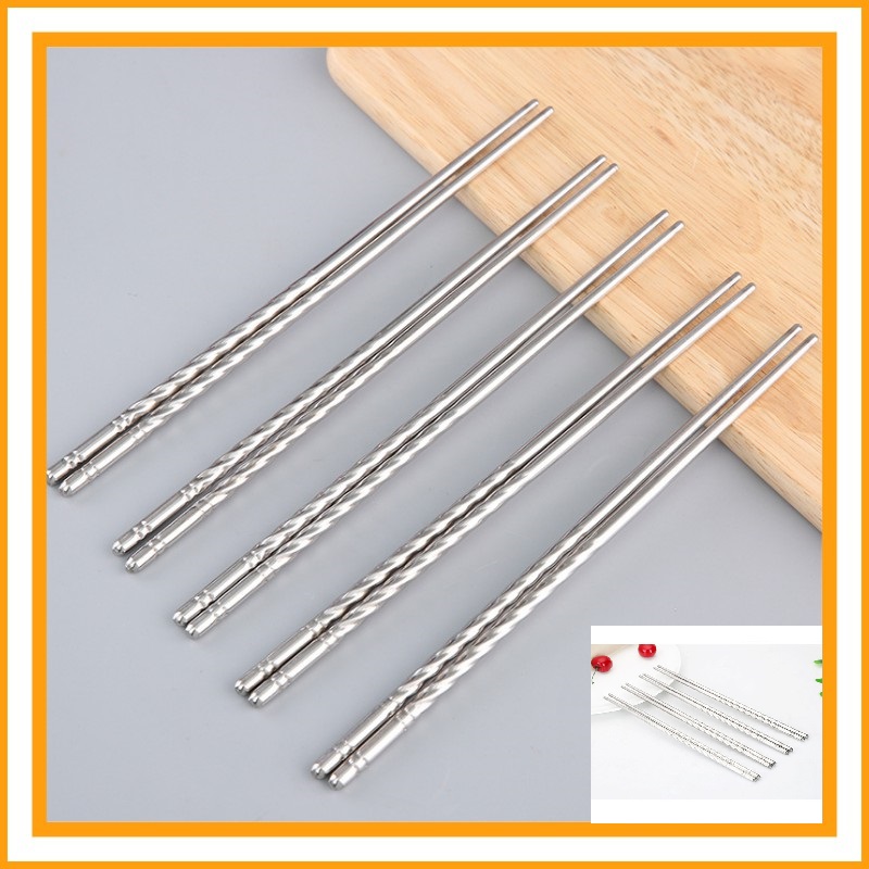 Vỉ 5 đôi đũa inox 304 dạng xoắn [Ảnh thật] [Có sẵn]