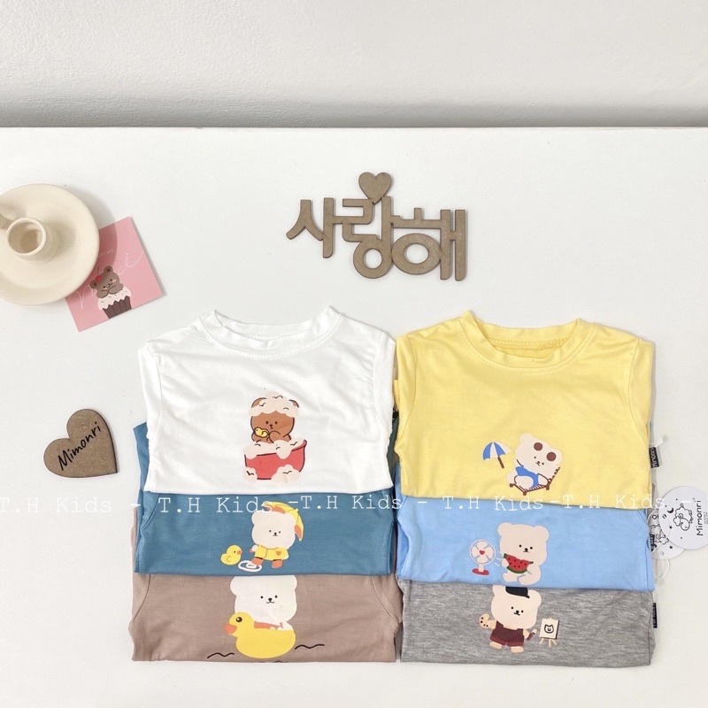 ÁO DÀI TAY THUN LẠNH HÌNH GẤU CHO BÉ