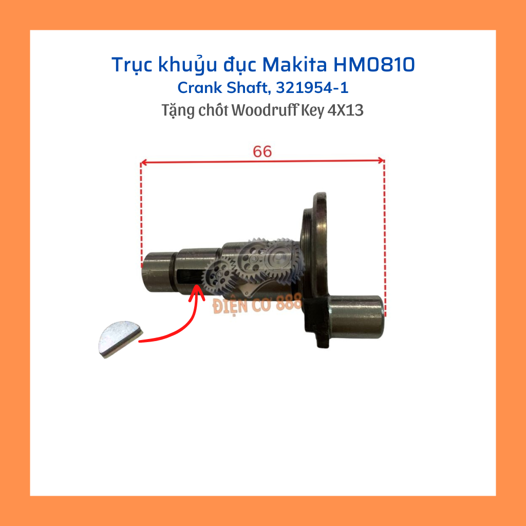 Trục khuỷu đục Makita 0810, DCA AZG6, AZG6S, AZG06-6 bằng thép (cốt dên 0810) - CRANK SHAFT, 321954-1