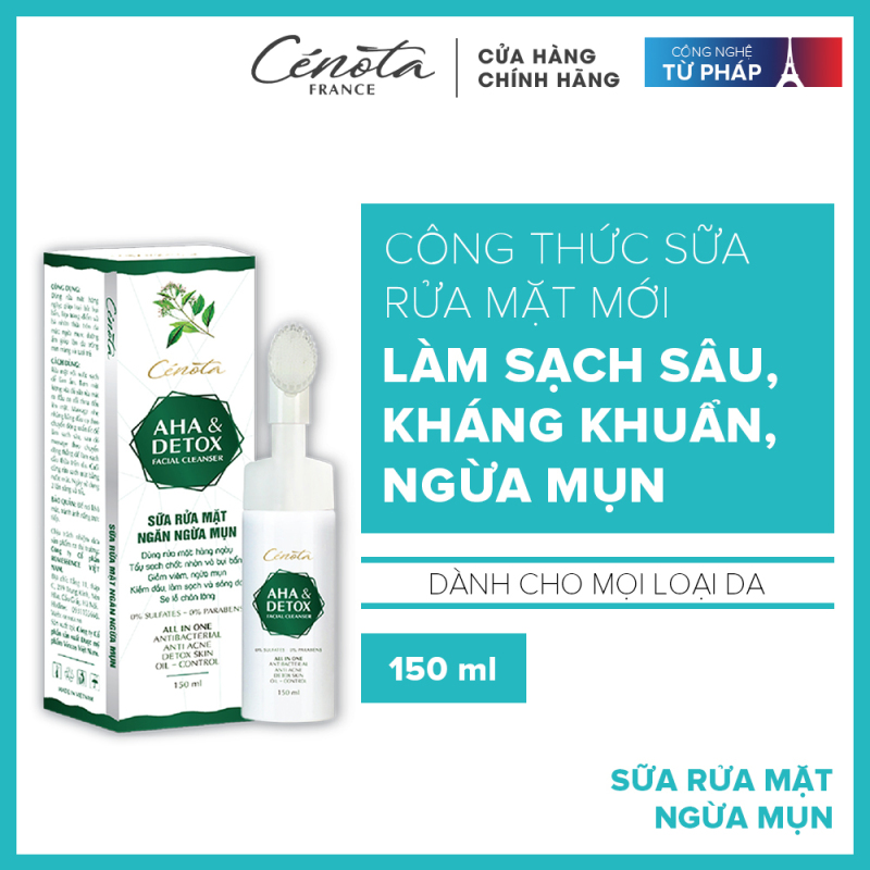 Sữa rửa mặt AHA Detox 150ml, sữa rửa mặt giúp tạo bọt, kiềm dầu, ngăn ngừa mụn hiệu quả