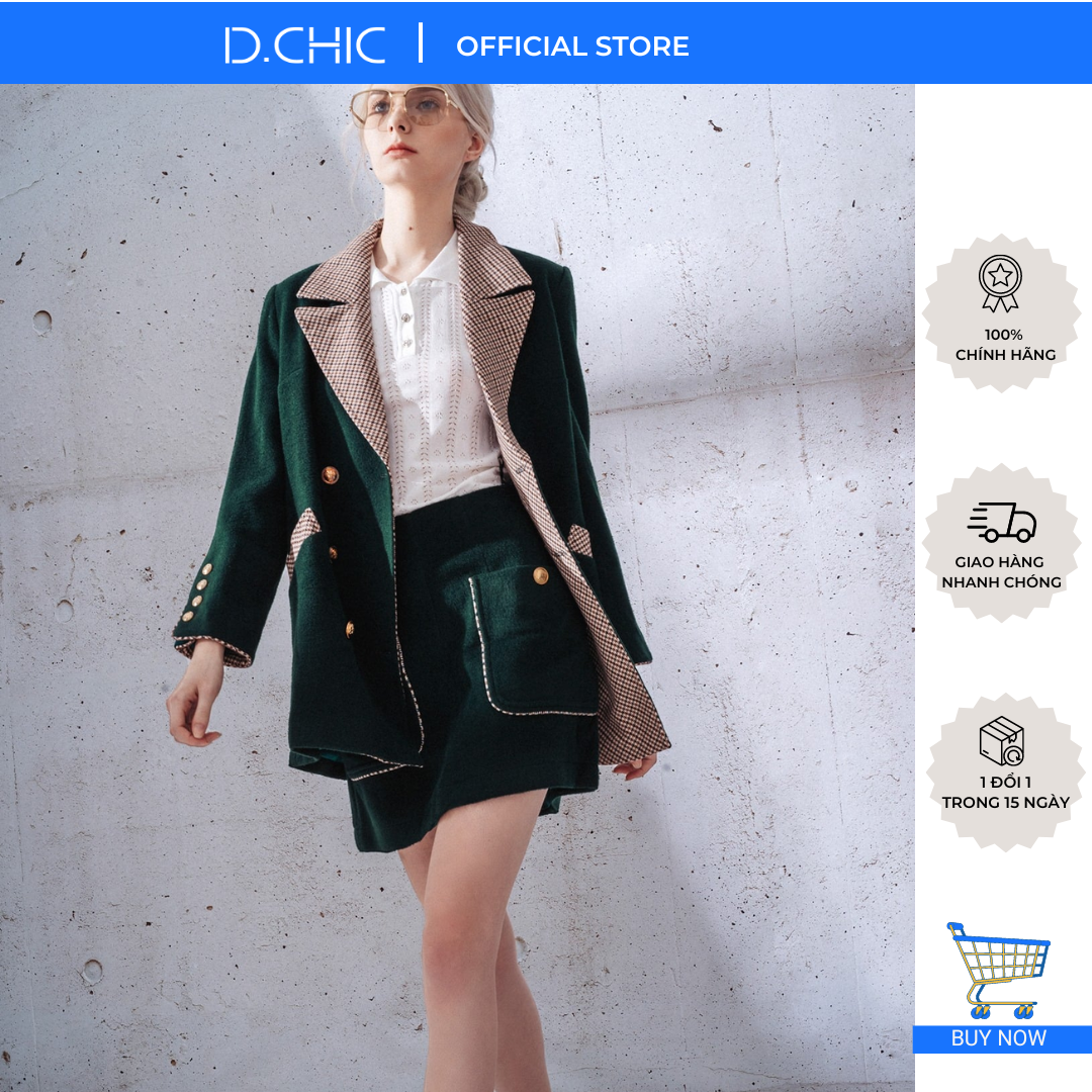 D.CHIC Chân váy cạp liền ốp lé vải kẻ MS: 381553