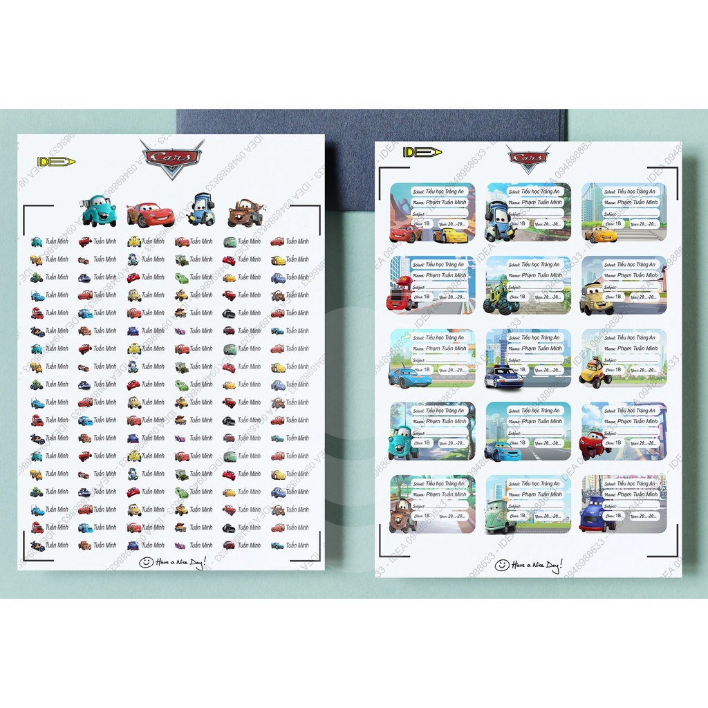 108 sticker + 45 Nhãn vở in riêng tên bé