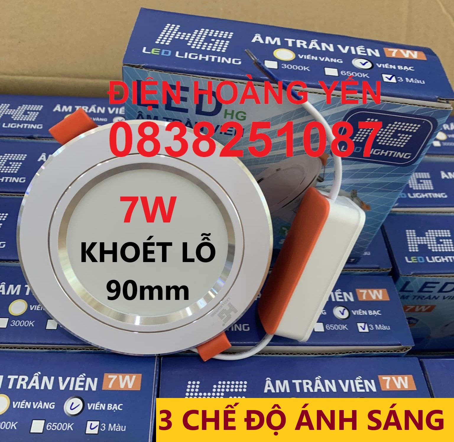 [HCM]Combo 10 bộ đèn led âm trần viền bạc 7w - PHI 90mm