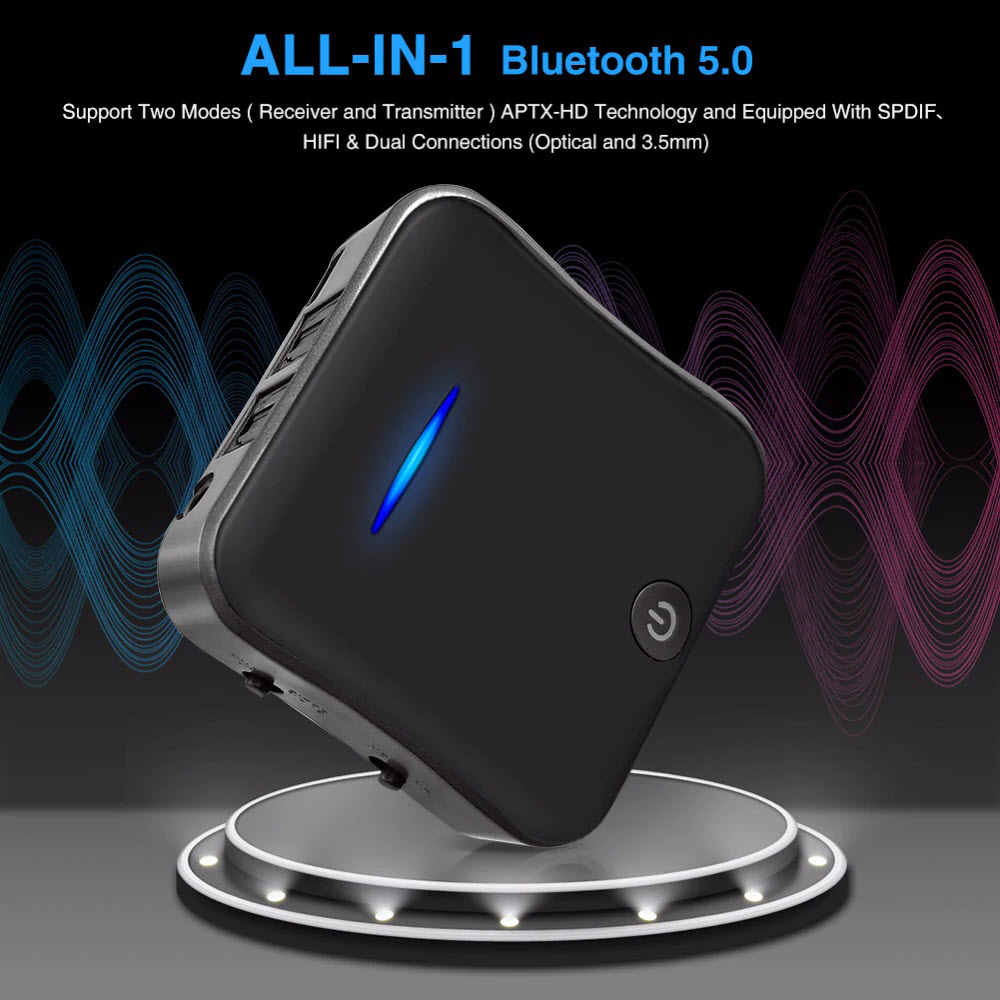 Bộ Thu Phát Audio Bluetooth APTX V5.0 2 Trong 1 Chuyển Đổi Không Dây RCA/SPDIF/3.5mm jack Aux B19 -  AptX HD Low Latency Bluetooth 5.0 Audio Transmitter Receiver Music CSR8675 TV PC Wireless Adapter RCA/SPDIF/3.5mm Aux Jack