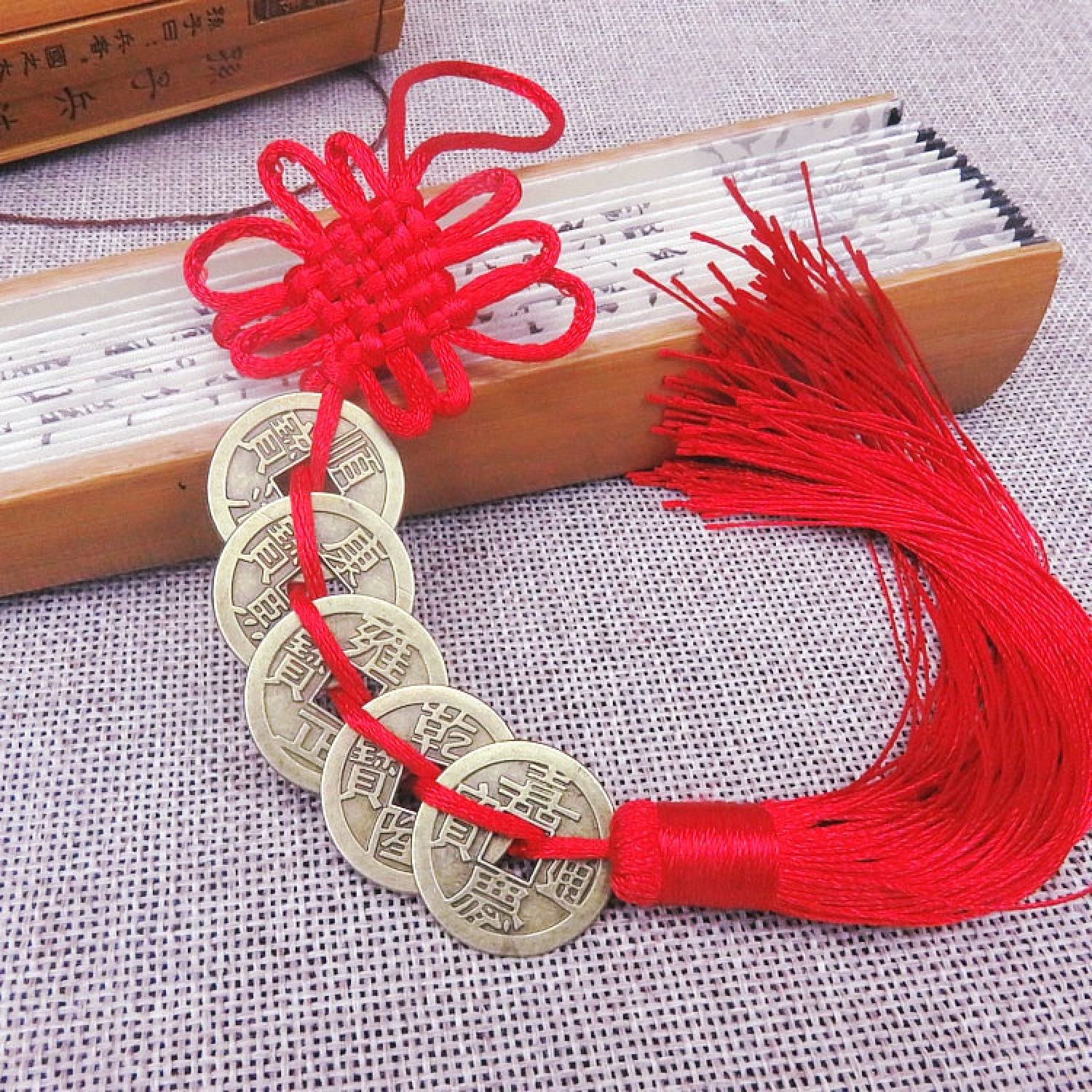 Copper chain tiềƞ five emperors feng shui, bating fortune communion Lucky Fortune , red Wire