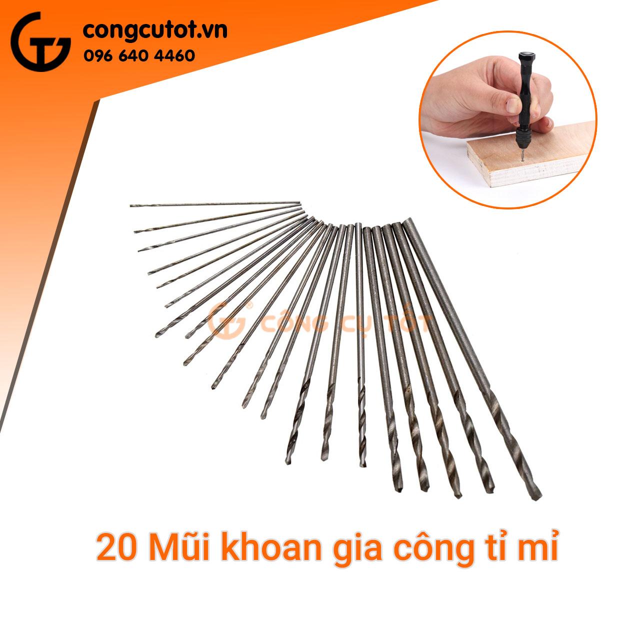Bộ 20 mũi khoan mini thép cao cấp 0.3-1.6mm