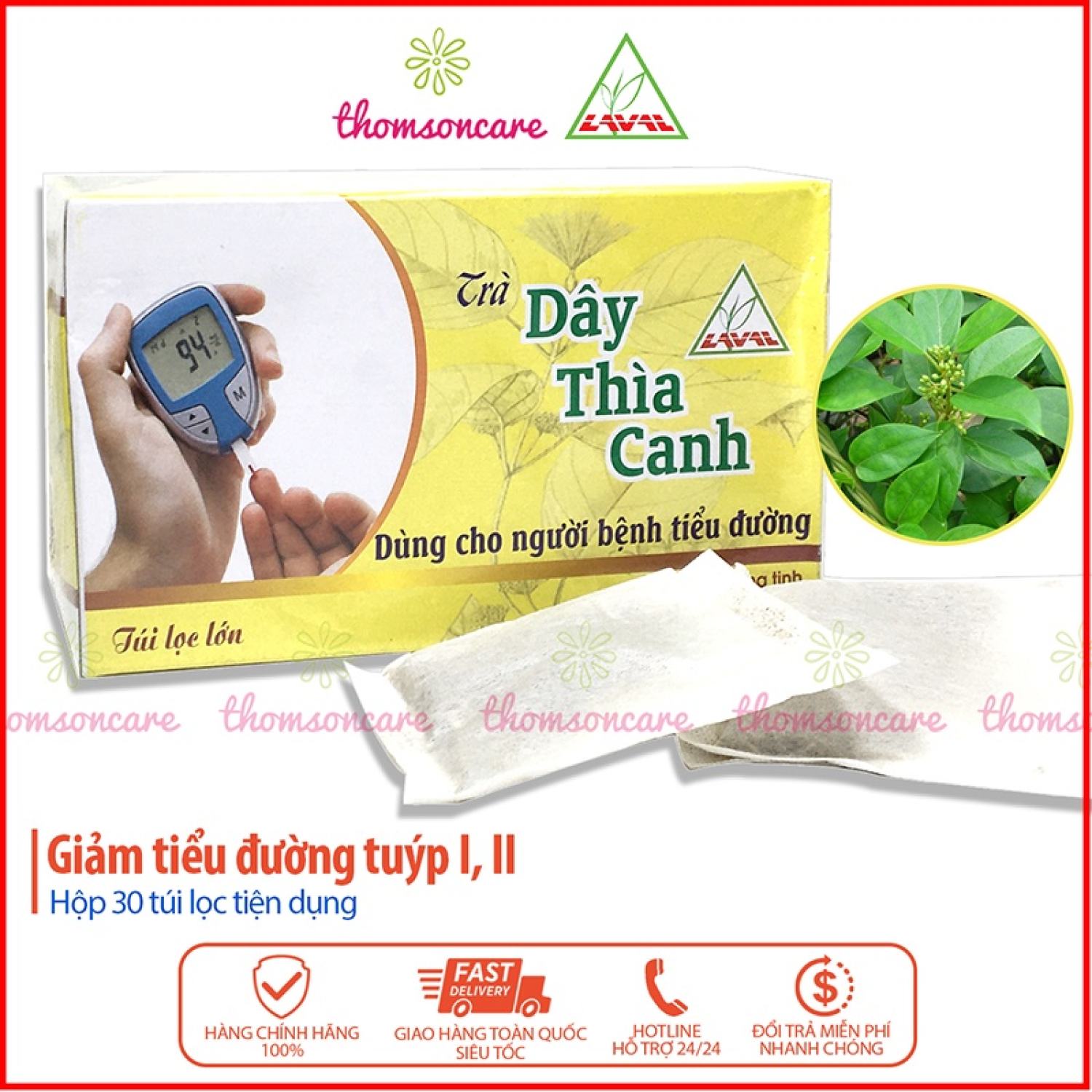 Trà Dây Thìa Canh Dành Cho Người Tiểu Đường HỘP 30 TÚI LỌC