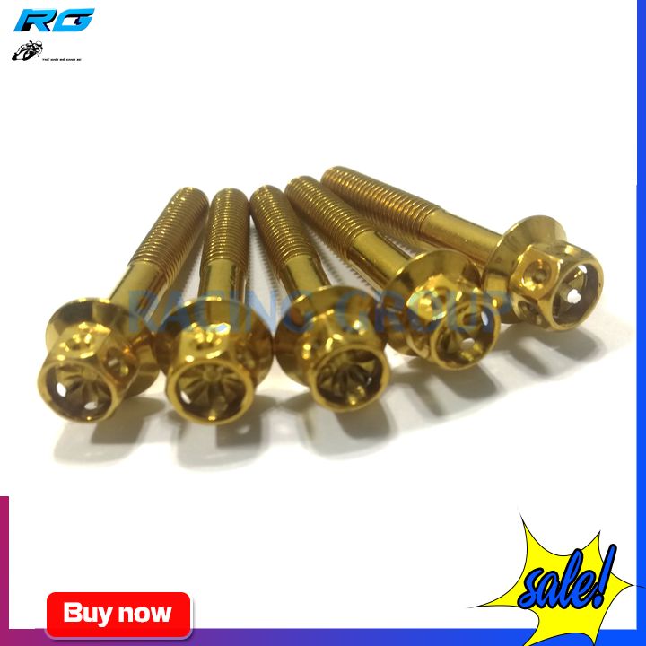 Ốc 6li40 Inox Đầu Vương Miện Màu Vàng Gắn Xe Máy (Giá 1 Con)