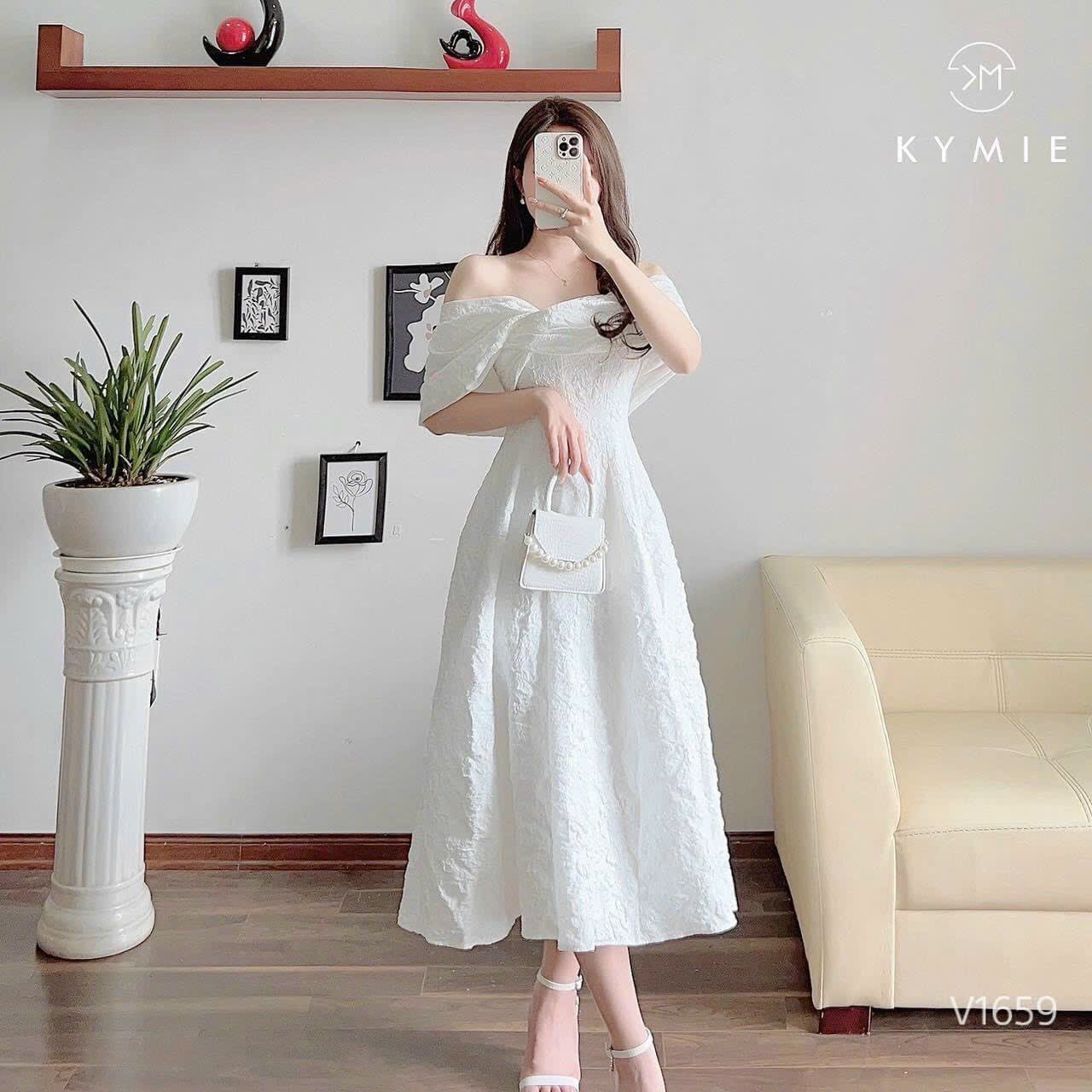 Đầm váy nữ kiểu dáng xòe vèo vai ( có mut ngực )