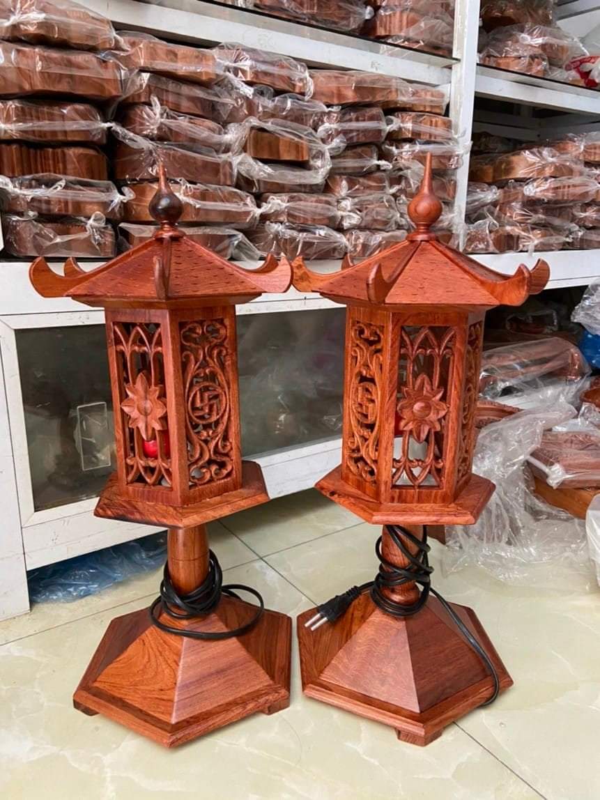Cặp Đèn gỗ hương cao cấp cao 48cm