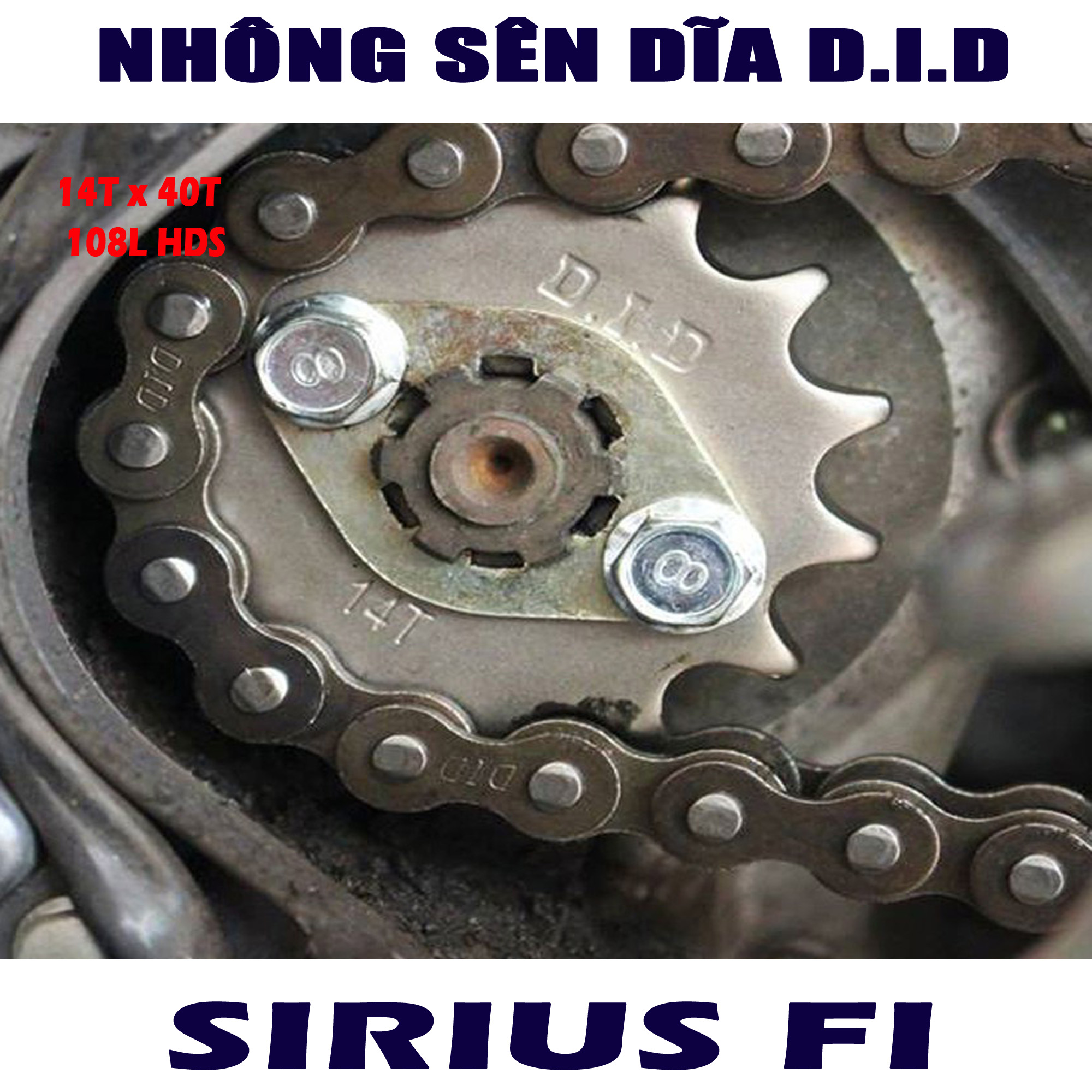 Nhông sên dĩa Sirius FI - Sên đen 10ly DID HDS - Thái Lan