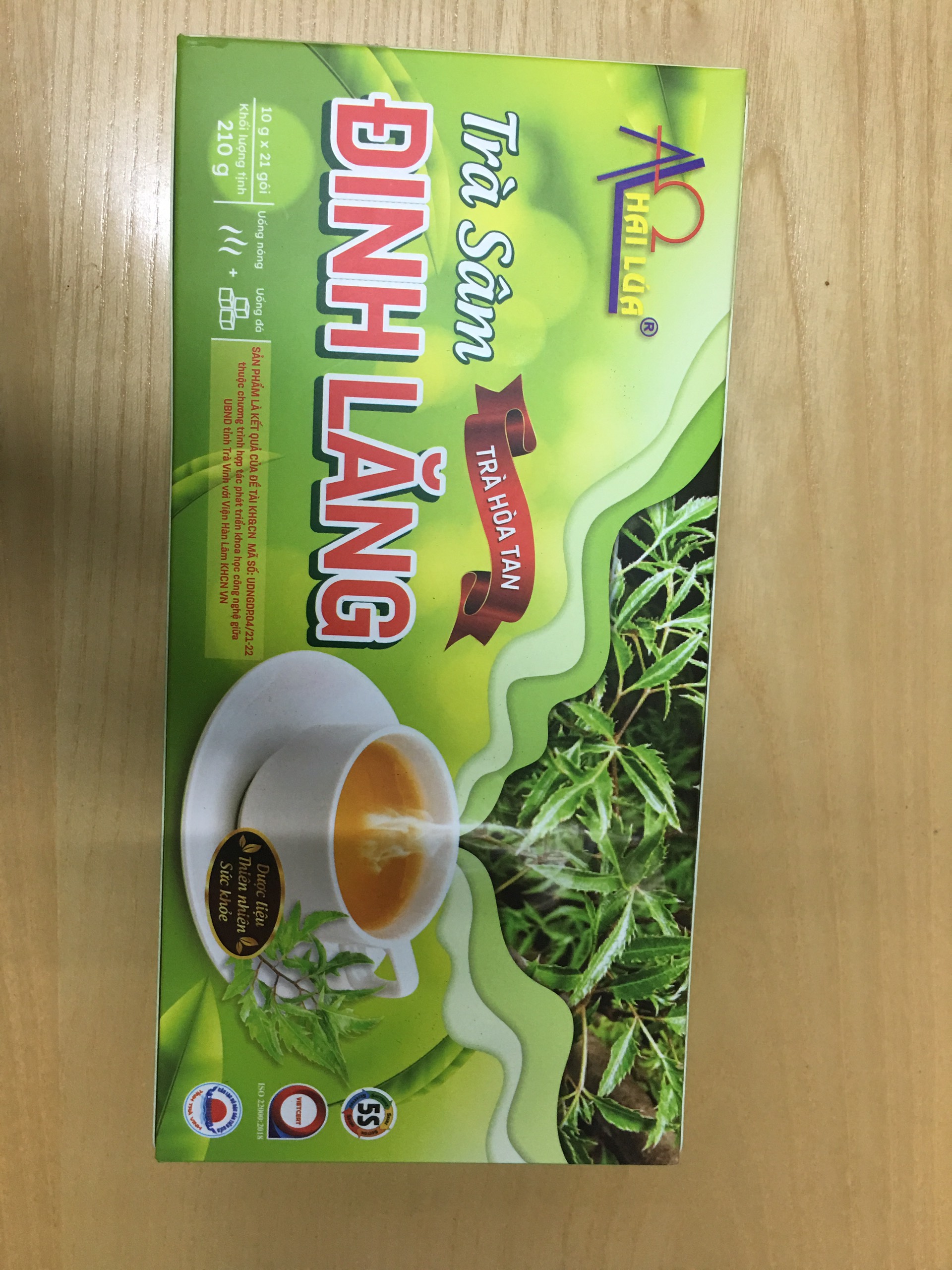 Trà Sâm Đinh Lăng (trà túi lọc) [Hai Lúa - Phú Qưới ]hộp 30 gói