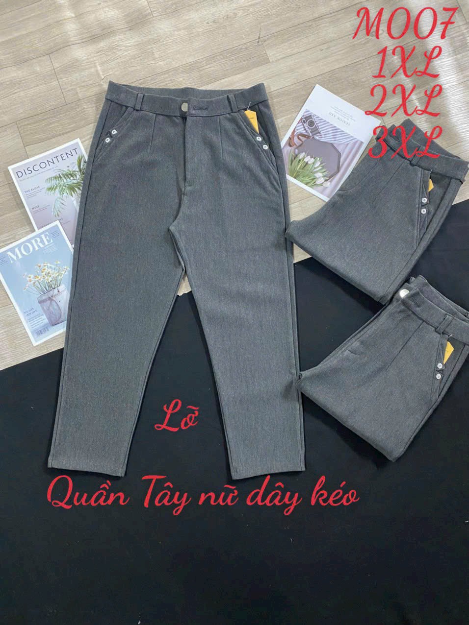 Quần kaki 9 tấc nữ mẫu dây kéo nút cài dáng ôm lai suông 2 màu