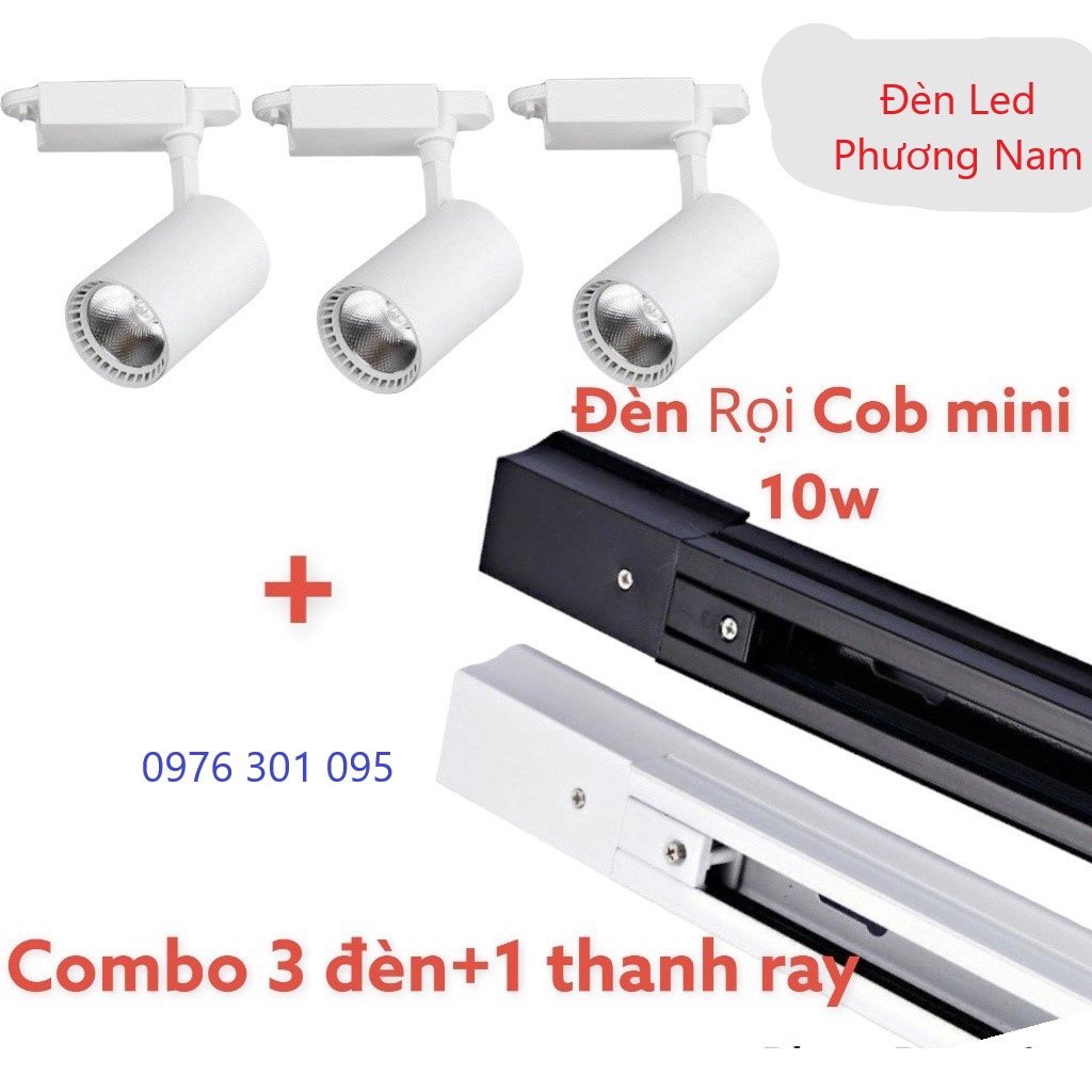 Đèn rọi ray cob mini, combo 3 đèn + 1 thanh ray 1m 10w/20w